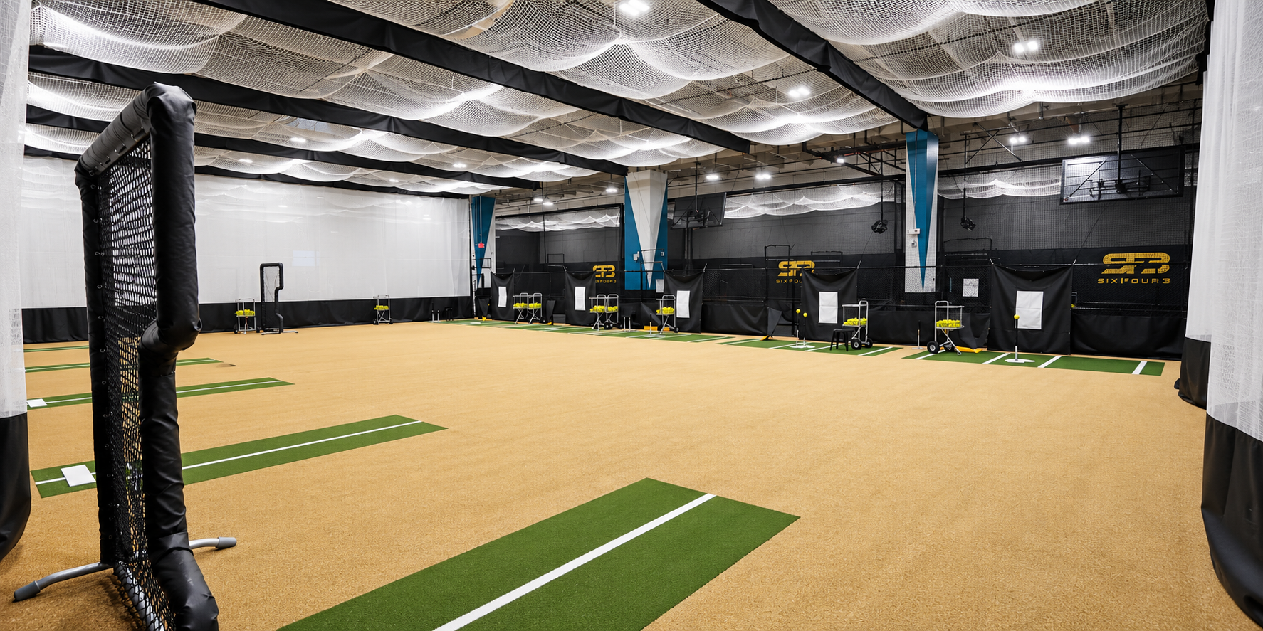 indoor batting facility with sf3 branding